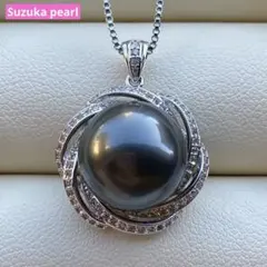 本真珠　南洋黒蝶真珠ネックレストップ　13mmダークグリーンPT884