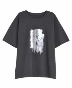 リエディ　接触冷感・UV天竺箔フラワーTシャツ　チャコールグレー　Mのサムネイル
