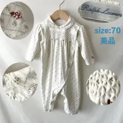 美品 ラルフローレン 丸襟 レース 小花柄 ロンパース 70