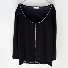 ブラック ボタン付き ニット カーディガン 7分袖 M 古着