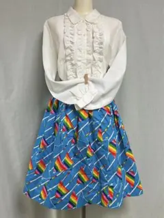 80s⭐︎昭和レトロ⭐︎幾何学柄⭐︎柄スカート⭐︎個性的⭐︎派手⭐︎ブルー⭐︎スカート