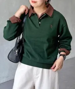 【U.S. POLO ASSN. 】レイヤードポロ グリーン
