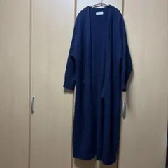 Mila Owen ダークブルーニットロングカーディガン紺Ｖネック