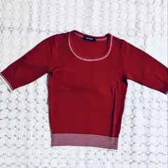 EASTBOY レッド 五分袖 透かし編みニットのサムネイル