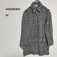 SABUROKU チェック柄 ワンピースガーゼ風生地 Mサイズ　c569④のサムネイル