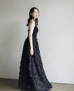 フェザー ドレス 黒　ウェディング　カラー　ドレス 前撮り