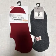 ソックス 2足セット 23-25cm 赤　グレー