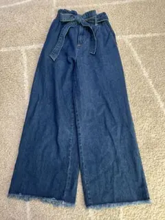 ダークブルー ワイドレッグ デニムパンツ