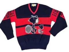 80S USA製 スヌーピー セーター　紺x赤　M