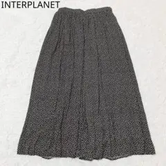 インタープラネット　フレアスカート　ドット柄　カジュアル　シンプルブラック　F