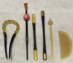♦︎ 【在銘 真峰 または 真山】高級 金蒔絵 飾り櫛 簪 笄 6点セット 