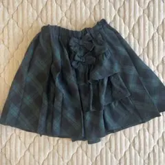 ダークグリーンとブラックのチェック柄スカート 130cm