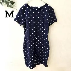 オールドネイビー 【M】ワンピース 丸首半袖 水玉 紺 綿お出かけ 大人可愛い