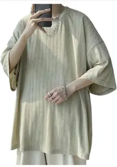 はじめ様専用✨リブ編みTシャツ 570メンズ 半袖 2XL グリーン 五分袖