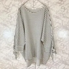 【アーヴェヴェ】Tシャツ（ボーダー）L Ｖネック　レーヨン混　7分袖