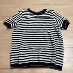 ZARA ボーダーニット半袖トップス　パイピング　レタストリム