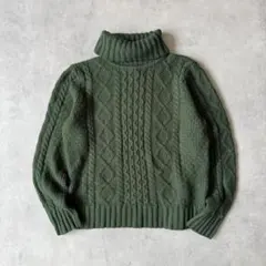 エルエルビーン タートルネック ケーブルニット セーター グリーン XL