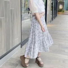 ミモレ丈スカート 花柄 ロングスカート フレアスカート