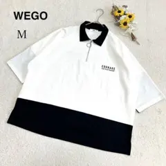 【WEGO】カラーブロックドルマンポロシャツ ブラック ホワイト モノトーン Mのサムネイル