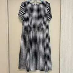【J.PRESS】ひざ丈ワンピース　黒×白　ギンガムチェック　サイズMのサムネイル