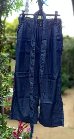 ネイビー ストレートパンツ ウエストゴム有り