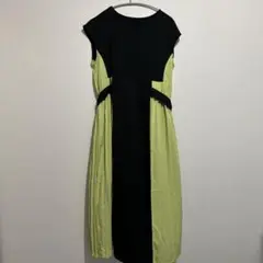 shliydaノースリーブ　切替　ロングワンピース 黒　黄緑　プリーツ