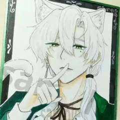 一点物 原画】猫耳×女の子 オリジナル手描きイラスト コピック ミニ