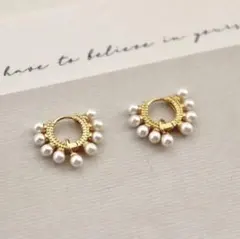 サークルパールフープピアス　ゴールド　小さめ　スターリングシルバー925