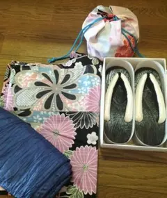 浴衣・帯・巾着・下駄セット 花柄　新品未使用