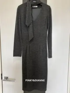 Pinky&Dianne グレー Vネック長袖ワンピース