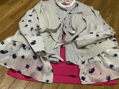 バイカラーフリル異素材アウター　花柄ドッキングカーディガン　シースルーカットソーのサムネイル