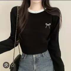 クロップド丈リボンニット