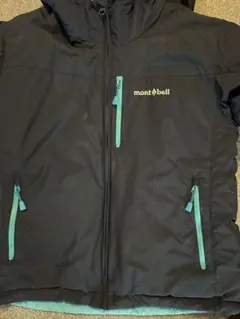 mont-bell フード付きダウンコート 濃紺/エメラルドグリーン