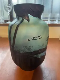 アールヌーボー 被せガラス 花瓶 蜻蛉 睡蓮 紫 カメオガラス 高20cm 骨董 アールヌーボー 被せガラス 花瓶 蜻蛉 睡蓮 紫 カメオガラス 高20cm