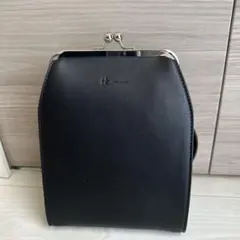 ブラックレザー がま口ショルダーバッグ