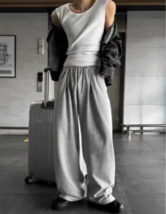 スウェットワイドパンツ l