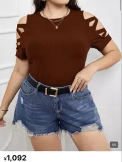 プラスサイズ カットアウトスリーブ Tシャツ 大きいサイズ