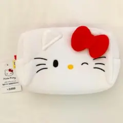 新品 韓国ダイソー限定 ハローキティポーチ赤リボン ウィンク (大サイズ) ③