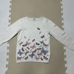 蝶プリント 長袖カットソー クリーム色