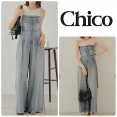 chicoチコ　デニムベアワイドコンビネゾンサロペットオールインワン