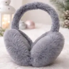 冬物セール！！折りたたみ式イヤーマフ 耳あてふわふわ ファー ライトグレー冬防寒