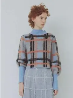 【美品】FURFUR チェック　チェックパフスリセーター