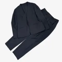 【美品】PLST プラステ ノーカラー セットアップ パンツスーツ ネイビー M