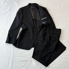 コムサイズム スーツセットアップ 黒 ストライプ M 美品 フォーマル 高級感