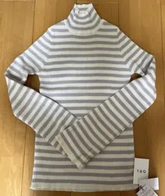 新品未使用！ボーダー柄フレアスリーブリブニットトップス[k9086b]