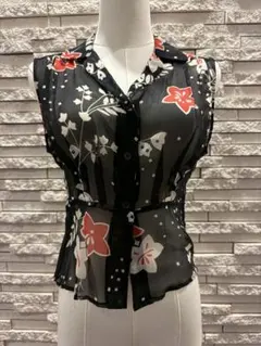 Sportmax スポーツマックス　花柄シースルーノースリーブシャツ　シルク