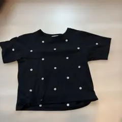 FUN 小花柄刺繍 半袖Tシャツ ブラック