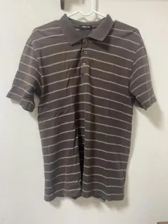 COMME CA ISM ブラウン ストライプ ポロシャツ