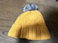 オレンジ ケーブル編み ニット帽