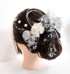 no.5026 成人式　結婚式　髪飾り　成人式髪飾り　ヘアアクセ　シルバー　銀箔